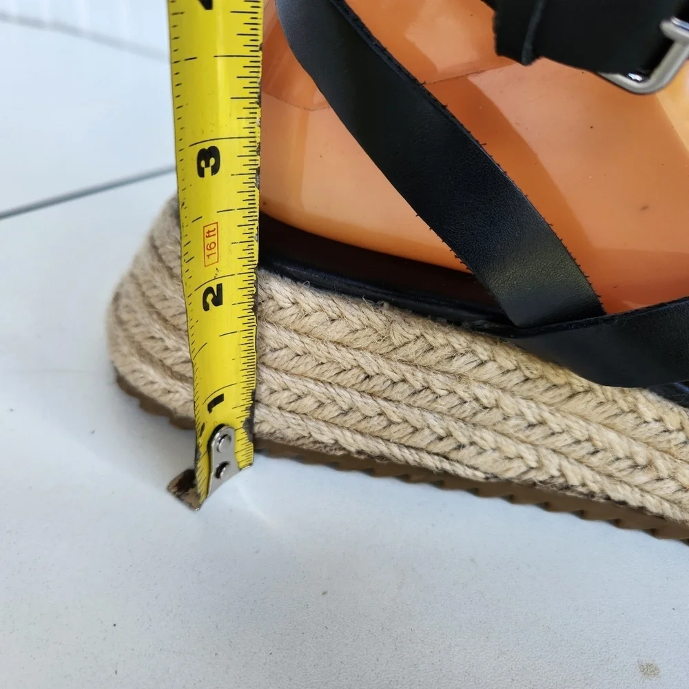 Zara Abierto Tac Heel Black Leather Espadrille Sandal size 38 US 8